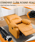 Replacement Lift Chair Remote With 4 Buttons For Dual Motor Recliners with 5-pin plug next to tan recliner
