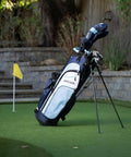 Women's Game-Ready Complete Golf Club Set With Driver, Fairway Wood, Hybrid, 7-PW Irons, Putter, Stand Bag And 3 Headcovers In Blue, Regular Or Petite Size, Built For Maximum Distance And Forgiveness displayed on golf course
