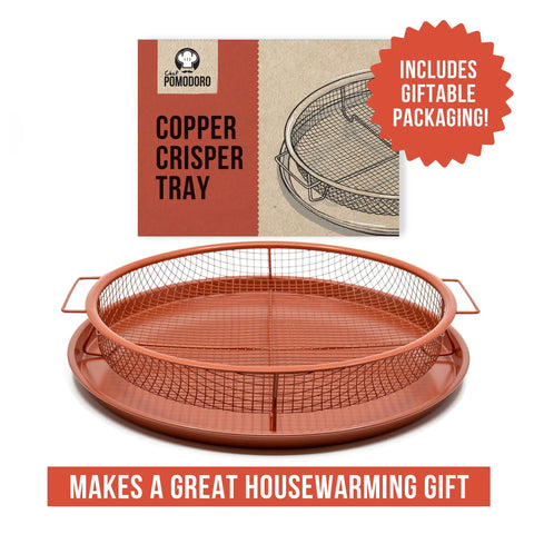 Crisper Basket And Tray Set For Oven And Air Fryer 2 Piece Copper Finish Large Mesh Design For 360 Degree Airflow And Even Crisping
