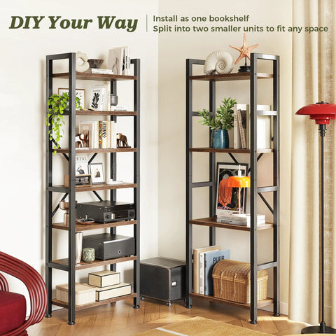 Super Solid Four Tier Bookshelf With Eleven Open Shelves And Hella Spacious Rustic Brown Frame Nifty Everyday Storage Solution For Living Room Books Photos And Cozy Home Decor displayed in a modern living room setup.