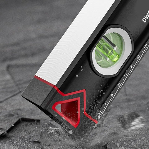 Close-up of Pro Grade Aluminum Measuring Tool With Bubble Level Ruler For Mud Work Heavy Duty Anti Drop Design