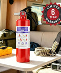 Two Pack Of 2.5 Pound ABC Fire Extinguishers UL ANSI 299 Certified Portable dry chemical in a vehicle interior.