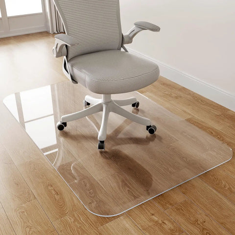 Clear Office Chair Mat For Hardwood Floors, 30 By 48 Inches, Heavy Duty PVC Floor Protector With Rolling Desk Chair On Wood Floor