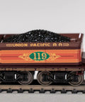4-4-0 American Steam Locomotive With DCC Ready System Union Pacific 119 HO Scale Wood Load EZ Mate Couplers side view