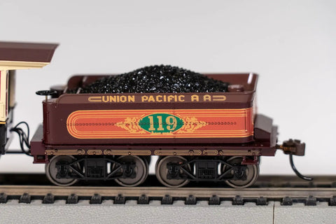 4-4-0 American Steam Locomotive With DCC Ready System Union Pacific 119 HO Scale Wood Load EZ Mate Couplers side view