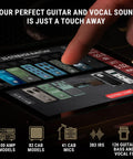 Close-up of Guitar And Vocal Multi Effects Pedal With Amp Modeling And Cloner Antares Auto Tune on touchscreen display.