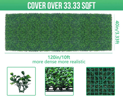 Totally Realistic Artificial Boxwood Roll Panels 40 By 120 Inches Privacy Fence Screen Faux Ivy Leaves details and grid structure