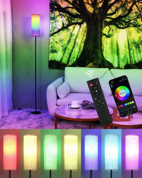 Tall RGB Smart Floor Lamp For Living Room, 67 Inch Dimmable Standing Lamp With Remote And WiFi App Control, multiple colors.