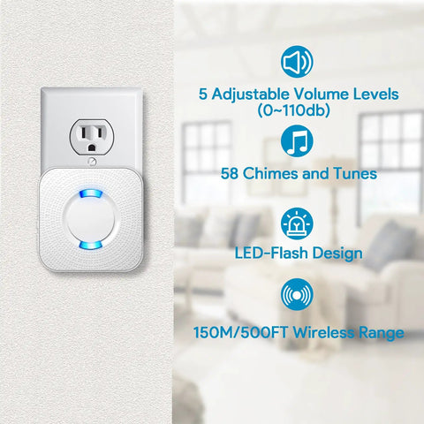 Wireless Motion Sensor LED Light Alarm With 500 Ft Range And Loud Chimes, 58 Ringtones And 5 Volume Levels on wall