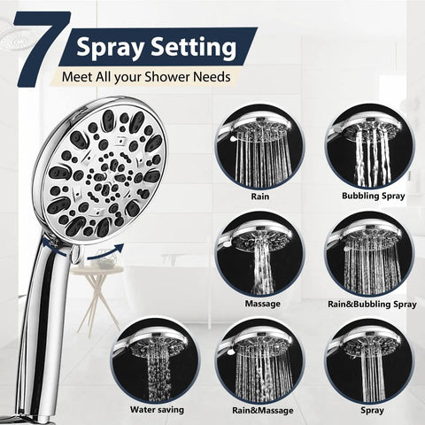 Close-up of 7 spray settings on Rainfall 8 Inch Round Shower Head With High Pressure Handheld Spray Combo Drill Free Slide Bar