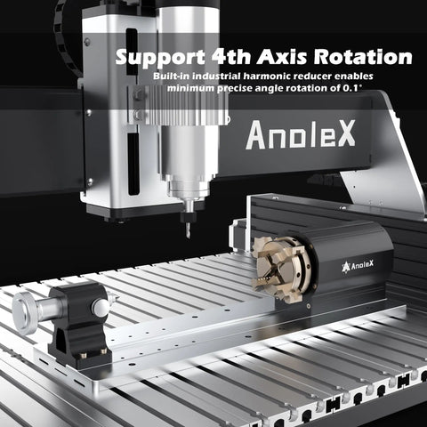 CNC Router RX6040 Beefy Pro Grade with 1.5KW air cooled spindle and 4th axis rotation for precise metal machining.
