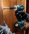 Using 18V LXT Brushless Cordless Drill And Impact Driver Combo Kit on wood, showing 5.0Ah battery, lightweight design, and power.