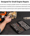 1/4 Inch Drive Socket Set With Flex Head Ratchet For Small Engine Work, displayed next to a chainsaw, open case view