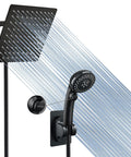 High Pressure 8 Inch Square Rain Shower Head With Handheld, 304 Stainless Steel, Matte Black Finish, Pause On Off Switch, Durable Hose, Wall Mount Holder, Spa Like Hotel Quality Shower Experience Easy Install.