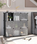 Cube Storage Organizer With Doors, 9 Cube Modular Shelves Closet Cabinet in black finish, in a bedroom setting