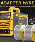 Ultimate 160A MIG Welder Kit with adapter wire, showcasing 2 spools of flux-cored wire for professional repairs.