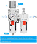 Half Inch NPT Pro Grade All In One Filter Regulator Lubricator Combo with Water and Oil Trap Separator Gauge front view