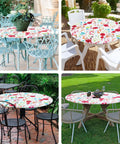 Round Fitted Tablecloth With Elastic Edge No Slip Snug Fit Waterproof Oil Proof Vinyl Backed Table Cover For 36 To 44 Inch Round Tables Perfect For Dinner Outdoor Picnic Flowers on various outdoor tables