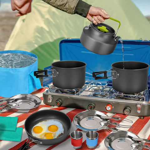 Go To Ultimate 29 Piece Camping Cookware Mess Kit With Nonstick Lightweight Pots And Pans Kettle Collapsible Water Container And Bucket