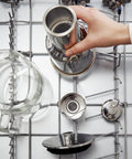 Assembling Glass Water Filter Pitcher With Stainless Steel Refillable Filter System No Plastic Waste in dishwasher rack