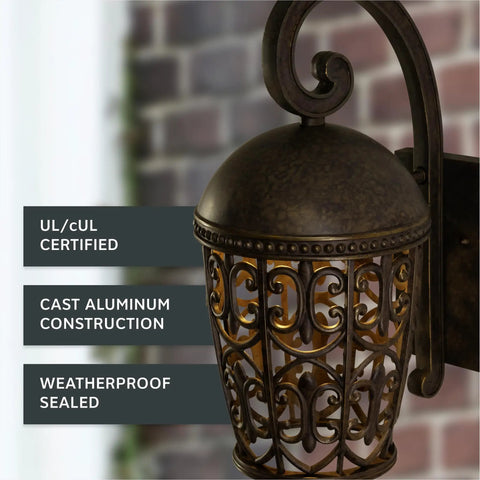 Outdoor Wall Lantern Sconce For Front Door And Patio, 21.25 Inch Exterior Light Fixture In Burnt Umber Finish, Modern Cage Shade Design To Level Up Your Curb Appeal, Weatherproof Exterior Lighting For Porch