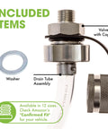 Oil Drain Valve With Quick Twist Design for Mess Free DIY Oil Changes no tools required, showing stainless steel valve and washer.
