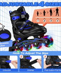 Adjustable Kids Inline Skates For Boys And Girls Aged 4 To 12 With Lit Up Wheels, close-up of size adjustment