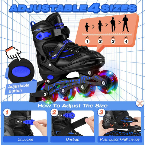 Adjustable Kids Inline Skates For Boys And Girls Aged 4 To 12 With Lit Up Wheels, close-up of size adjustment