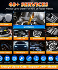 Image showcasing 48+ services, including Oil Reset and SRS Reset, for Heavy Duty OBD2 Diagnostic Scanner for Autos.