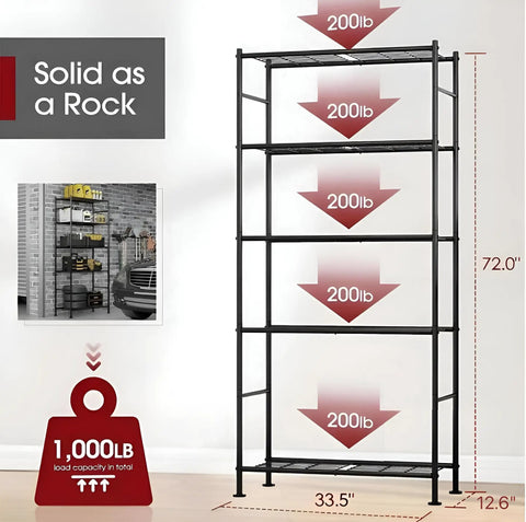 Heavy-Duty 5-Tier Freestanding Steel Shelving Racks Set, 2-Pack With Reinforced Frame, Adjustable Garage Storage Shelves