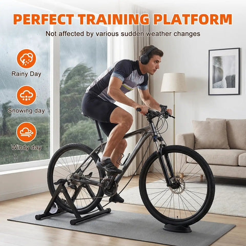 Cyclist using Magnetic Indoor Bike Trainer Stand With 6 Level Resistance For 26 To 28 Inch And 700C Wheels in living room