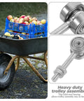 Heavy Duty Double Ball Bearing Sliding Door Rollers With Bulletproof Steel Trolley And Smooth Glide For Patio Doors And Window Replacement Hardware Holding Fifty Kilo Loads in a steel trolley assembly.