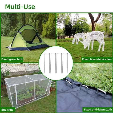 Tough As Nails Heavy Duty Galvanized 5 Inch Lawn Staples 11 Gauge U Shaped Ground Spikes used for multiple outdoor applications.