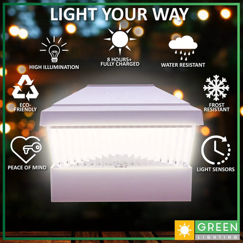 Solar Post Cap Lights For 5x5 PVC Vinyl Posts Outdoor Waterproof LED White 8 Pack Bright Energy Saving Accent Lighting For Fence Deck Garden No Brainer Weather Resistant
