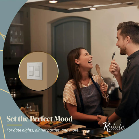 Kalide Dimmer Paddle Light Switch For LED And CFL, 300W Dimmable in a kitchen setting with couple cooking