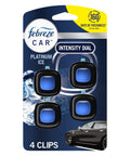 Top Tier Car Air Freshener Vent Clip With Platinum Ice Scent, pack of four reusable dashboard clips designed for odor elimination.