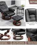 Reclining Massage Chair With Faux Leather Finish Cozy Ottoman 360 Degree Swivel Wood Base Black Living Room Recliner chair setup