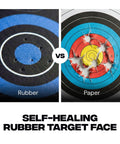 Comparison of rubber and paper targets illustrating the reusable self healing rubber archery target face roll up practice target sheet