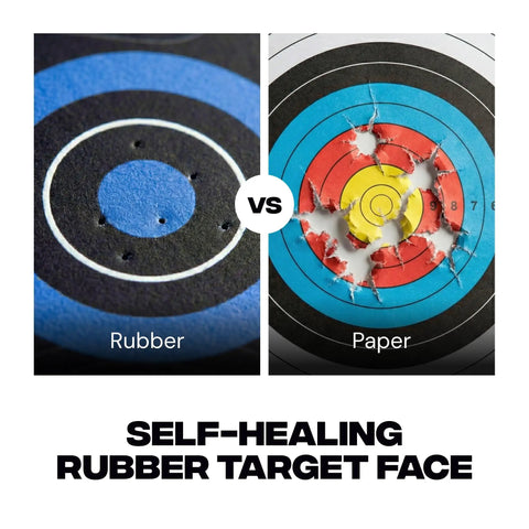 Comparison of rubber and paper targets illustrating the reusable self healing rubber archery target face roll up practice target sheet