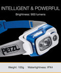 Swift RL Rechargeable Headlamp With Reactive Lighting Technology, 900 Lumens, Blue, side view showing lens and strap details
