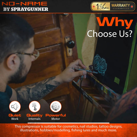Artist using Master Blaster Airbrush Compressor With Tank For Hobbyists And Pros for detailed painting project indoors.