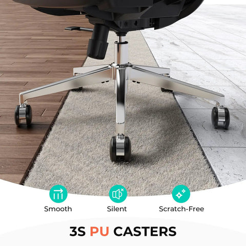 Ergonomic Mesh Office Chair With Adjustable Lumbar Support High Back 400 Lbs Capacity PU wheels on hardwood floor