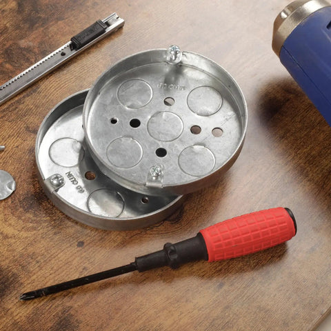 4-Pack Shallow Round Electrical Boxes For Ceiling Pancake Installations, 1/2-Inch Deep, 1/2-Inch Knockouts, 4-Inch Diameter