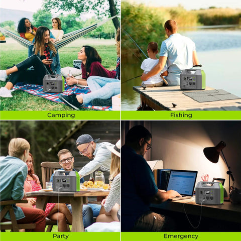 On The Go Portable Solar Generator 300W Power Station With Foldable 60W Solar Panel for camping, fishing, parties, and emergencies.