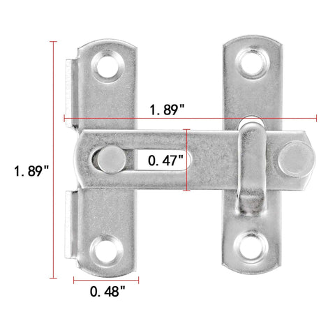 Four Pack Barn Door Latches Stainless Steel Brushed Nickel 1.89 Inch Square Flip Latches with measurements shown
