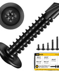 All In One 185 Piece 8 Self Tapping Screws Kit for Metal Plastic and Wood Pro Grade 410 Stainless Steel Black Oxide Truss Head