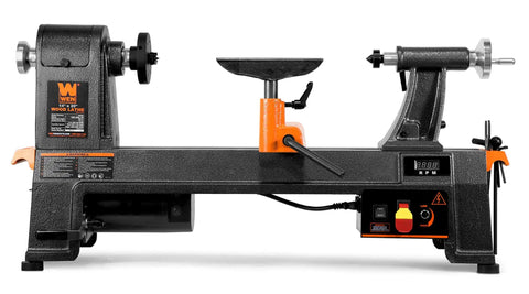Beefy Variable Speed Benchtop Wood Lathe With A Knockout Six Amp Motor And Wide Open 14 By 20 Inch Swing Capacity for bowl turning.