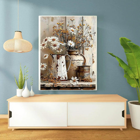 Rustic Flowers Daisy Diamond Painting Kit For Adults 5D Full Drill Gem Art Set 12x16 Inch Beginner Friendly Diy Home Wall Decor