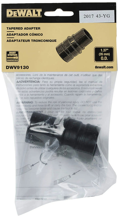 DWV9130 35mm Tool Adapter for Dust Collection Easy Hookup With DWV9000 Universal Connector in packaging