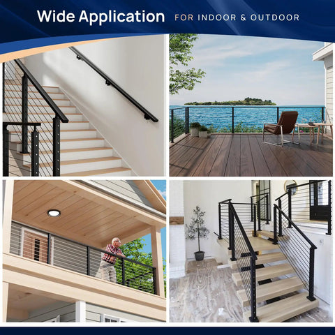 2 Pack 9 Ft Black Aluminum Handrail With Self Drilling Screws Aama 2604 Coated Heavy Duty Flat Deck Railing Solid Stair Guide Built Like A Tank Indoors Outdoors installed in various indoor and outdoor settings.